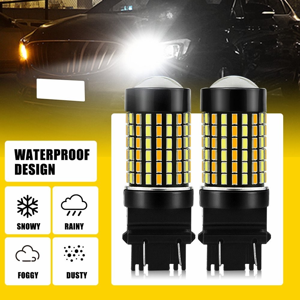 3157 LED DRL Turn Signal Parking Light Bulbs Canbus Dual Color White Yellow 2PCS