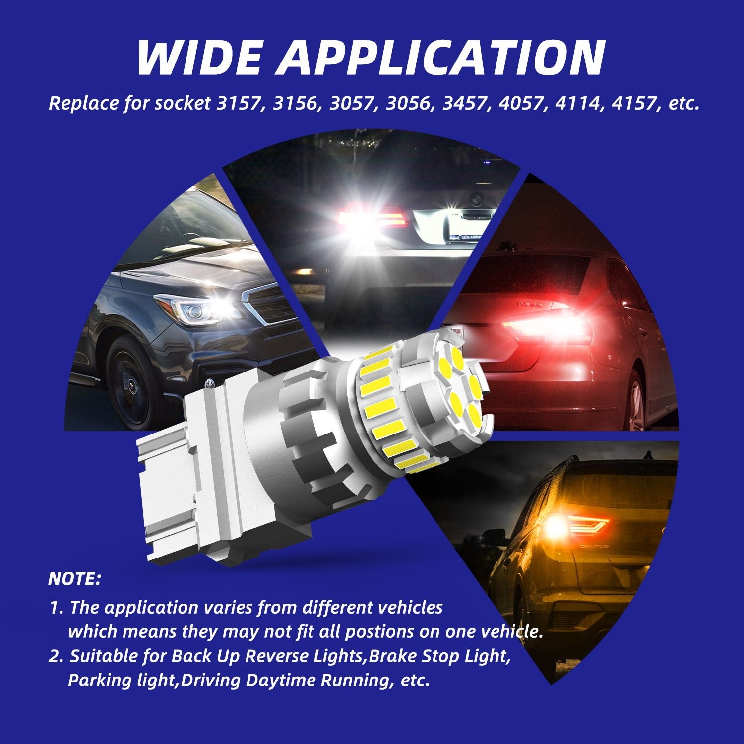 2F Series 3157 LED Bulbs Error Free CANBUS Anti Hyper Flash Bright White 2-10X