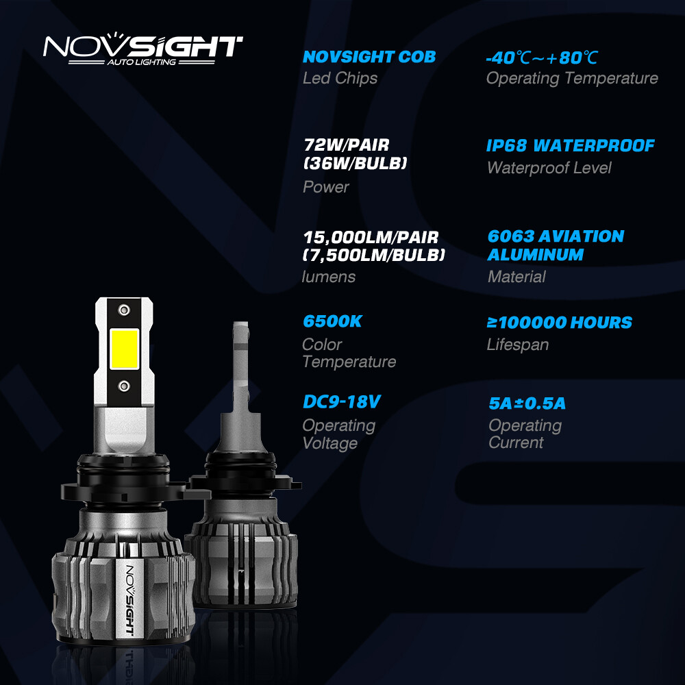 NOVSIGHT H13 LED Headlight Bulbs Kit High/Low Beam 15000LM Super Bright White