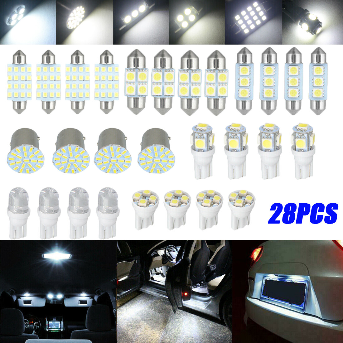 28Pcs Car Interior LED Light For Dome Map License Plate Lamp Bulbs Accessories