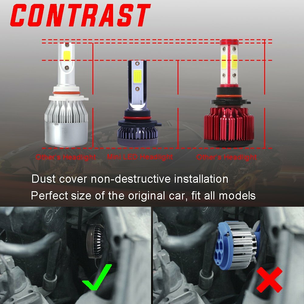 2PCS Mini 9145 9140 H10 LED Fog Light Headlight Bulbs 120W 26000LM 6000K White