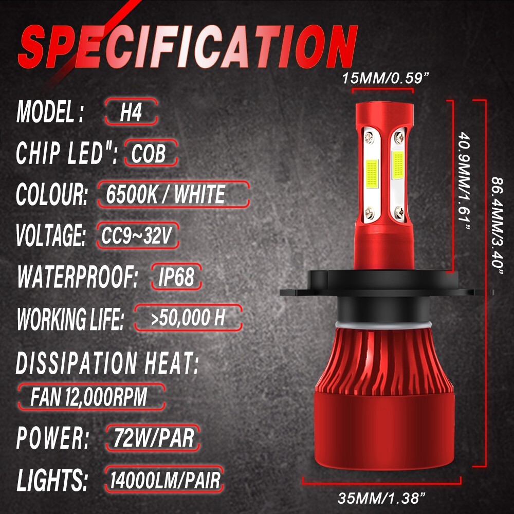 Whosesales 20PCS H4 LED Headlight Bulbs Kit High&Low Beam 6500K Bright White