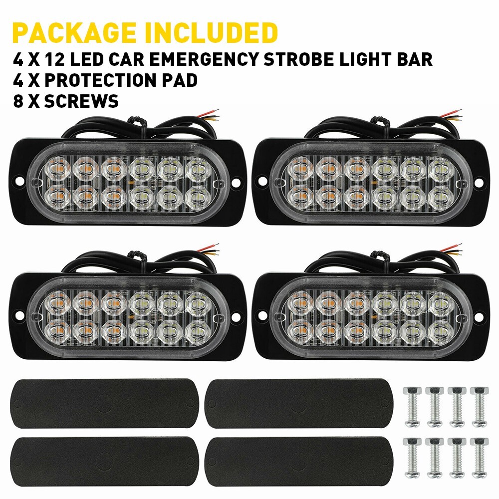 4xStrobe Amber 12-LED Car Truck Beacon Warning Hazard Flash Light Bars