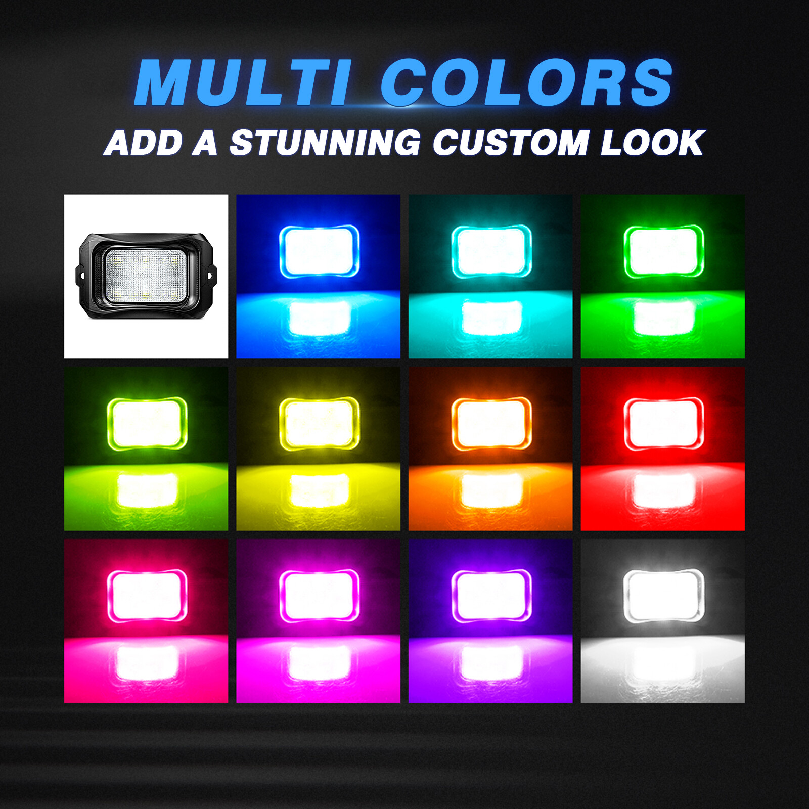 MICTUNING 16 Pods Q1 RGBW LED Rock Lights,Multicolor Underglow Remote Controller