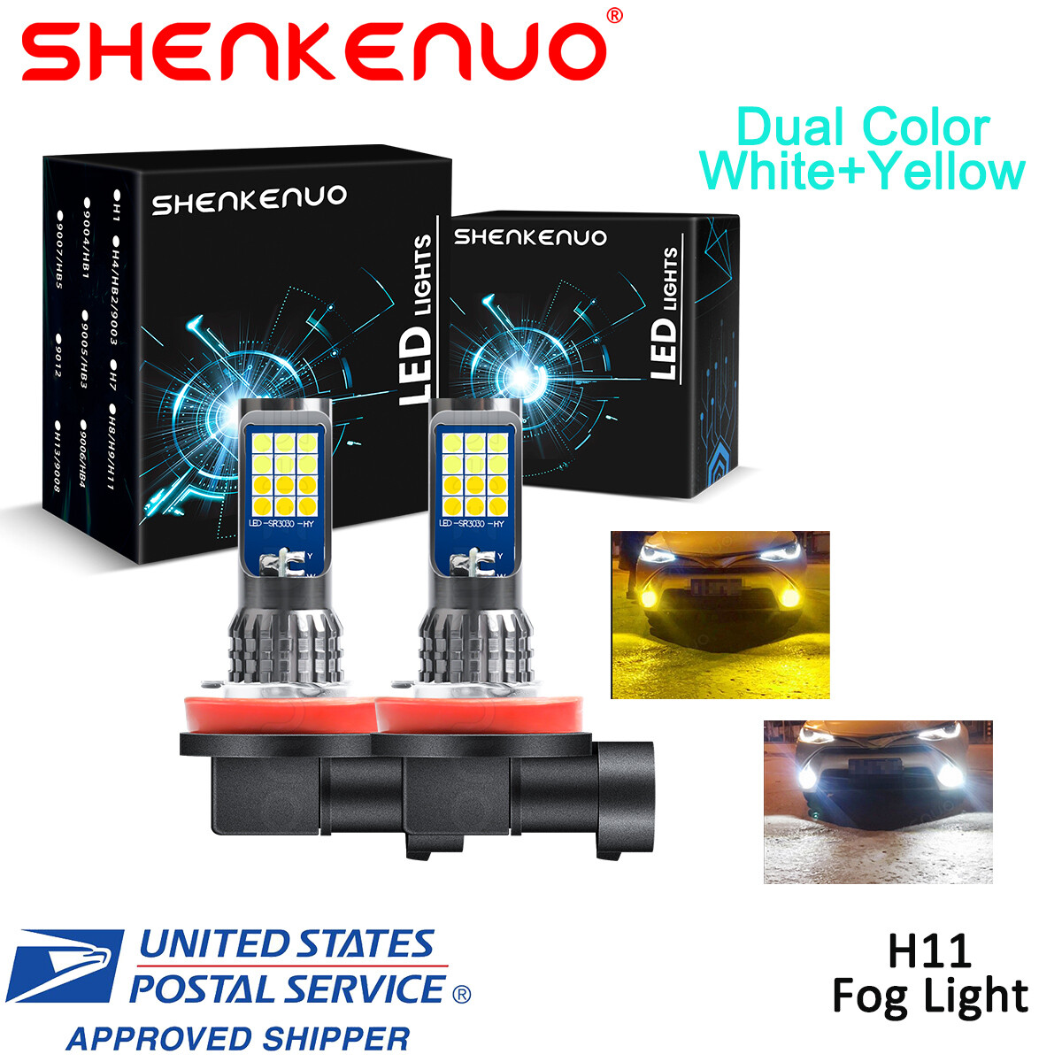 2x LED Bulbs Fog Driving Light H11 H16 H8 6000K 3000K Super Bright Dual Color