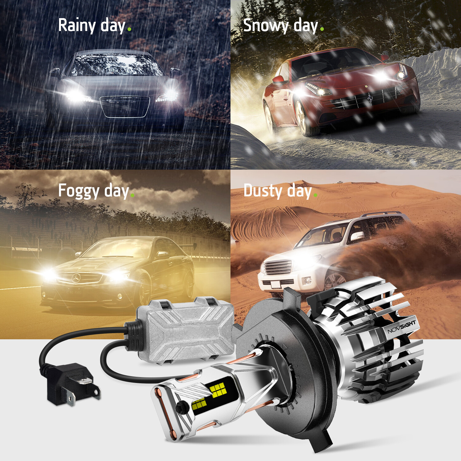 NOVSIGHT H4 9003 LED Headlight Bulbs High Low Beam 140W Super Bright 6500K White