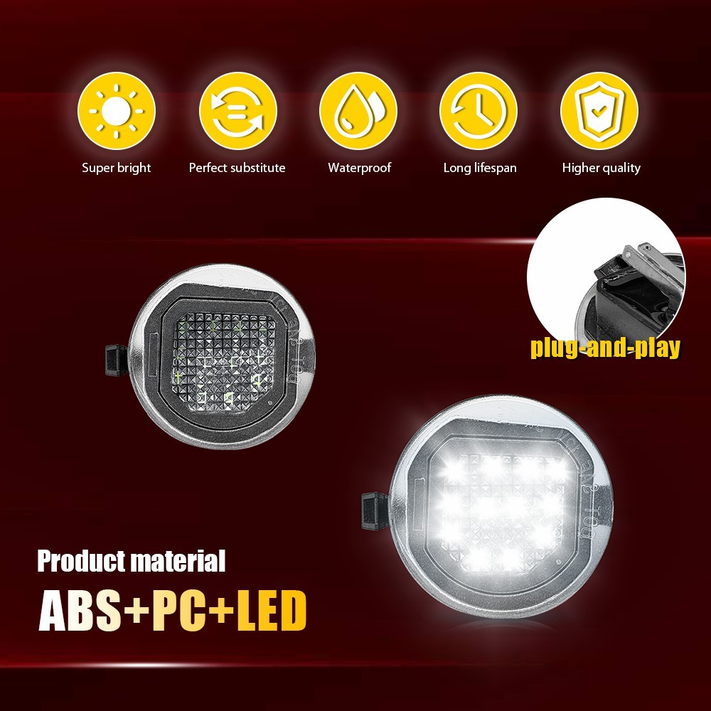 LED Front Left & Right White 2X For 2019-2026 GMC Sierra 1500 Mirror Step Lamps