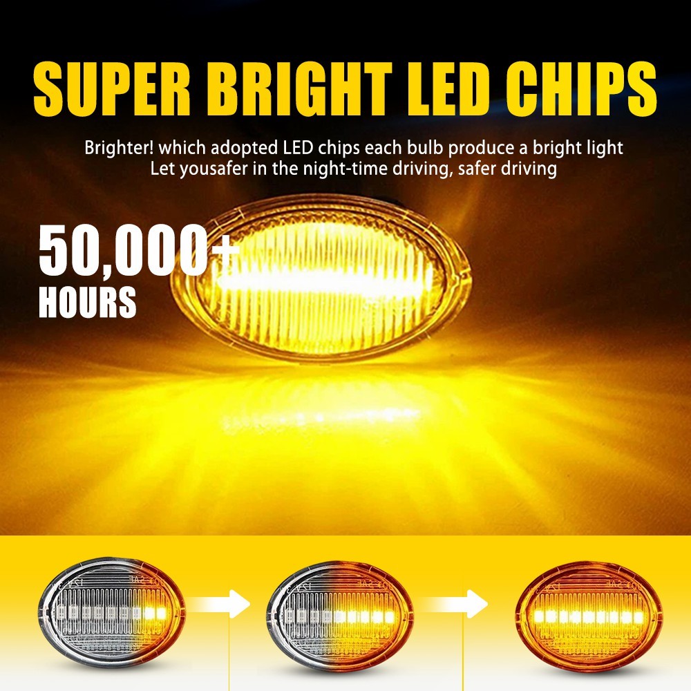Front Left & Right Clear Amber LED Side Marker Light For Fiat 500 500e 2007-2019