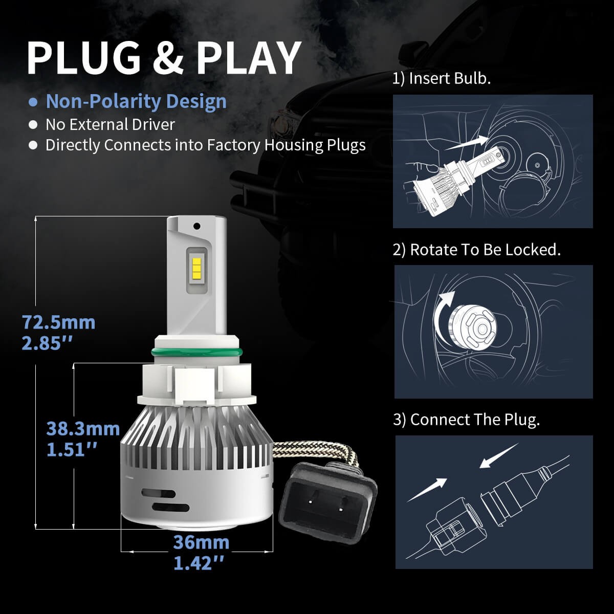 LASFIT 5202 2504 LED Fog Light Bulb 60W 6000LM Super Bright Conversion Kit White