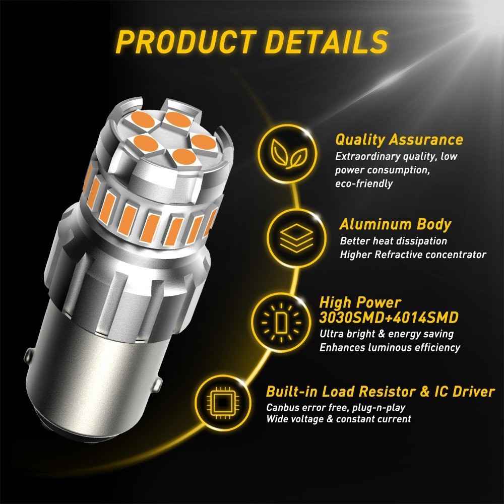 AUXITO 1157 Amber Yellow LED Turn Signal Indicator Parking Light Bulbs CANBUS EF