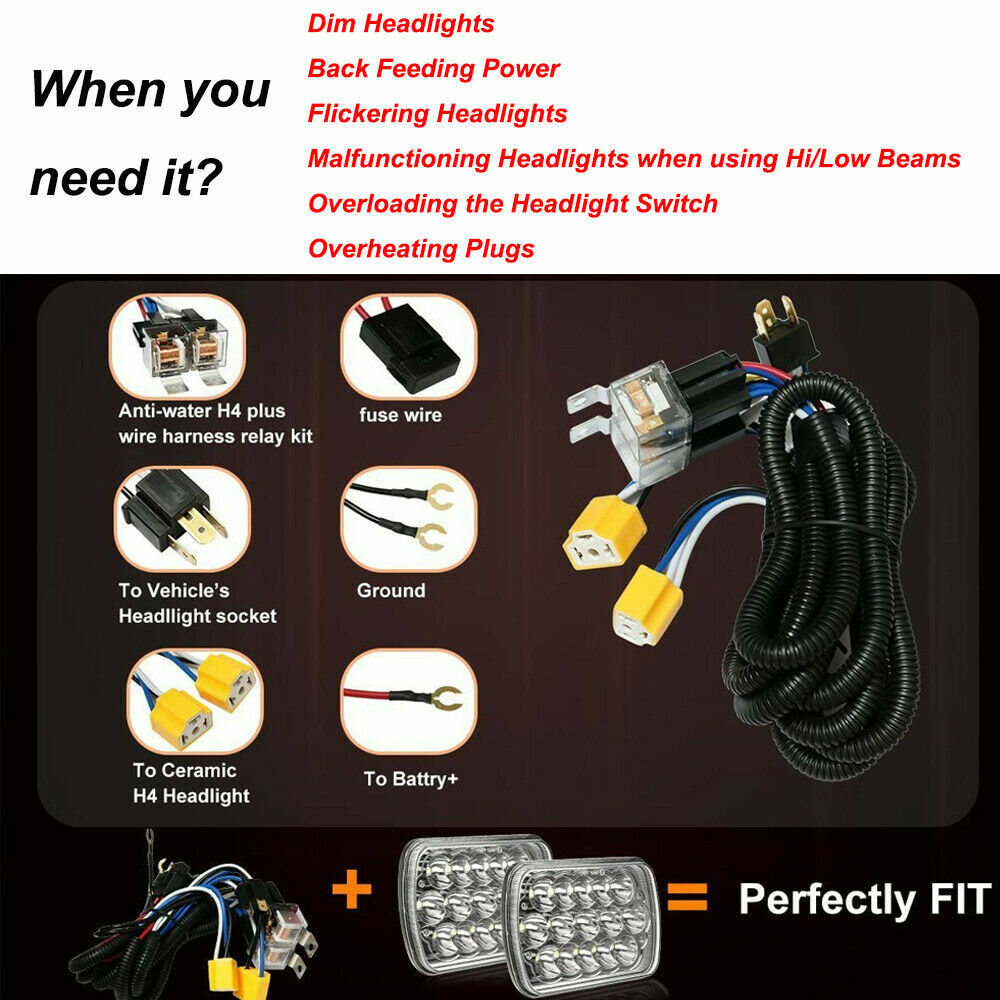 2pcs MAX 80A H4 Headlamp Light Plug H4 Headlight Relay Wiring Harness Kits