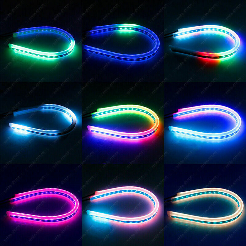 2pcs 60cm RGB Multi-Color Flexible Tube LED DRL Strip Light Flowing Turn Signal