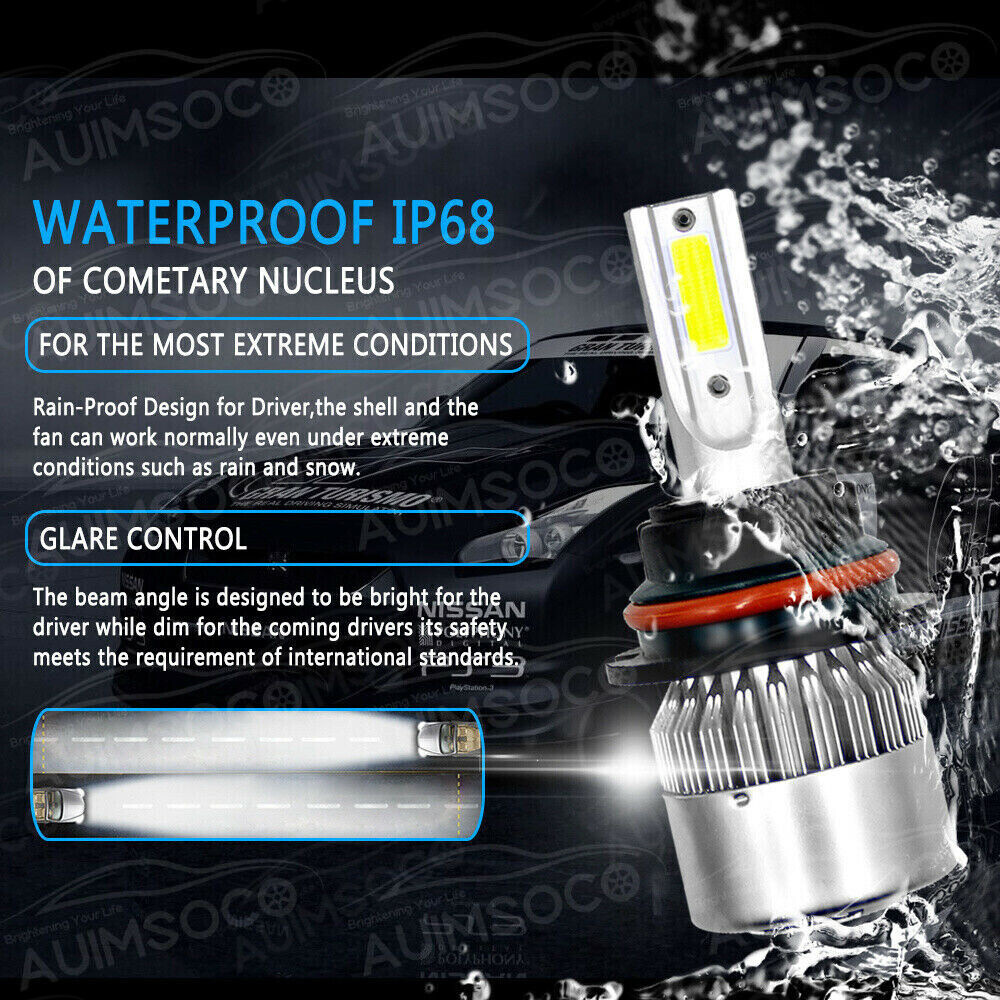 Pair HB5 9007 LED Headlight Conversion Kit Bulbs High Low Beam White 6000K Lamps