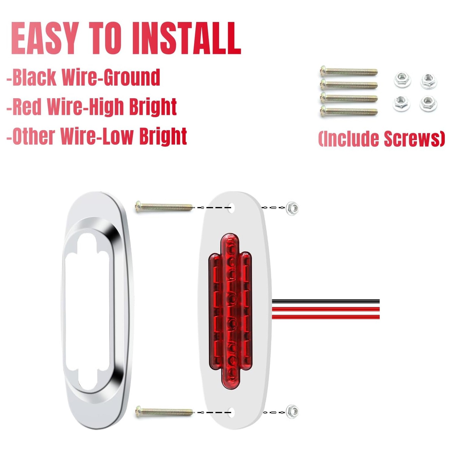 10x Truck Parts 6.5″ Inch Red LED Chrome Side Marker Lights Clearance Waterproof