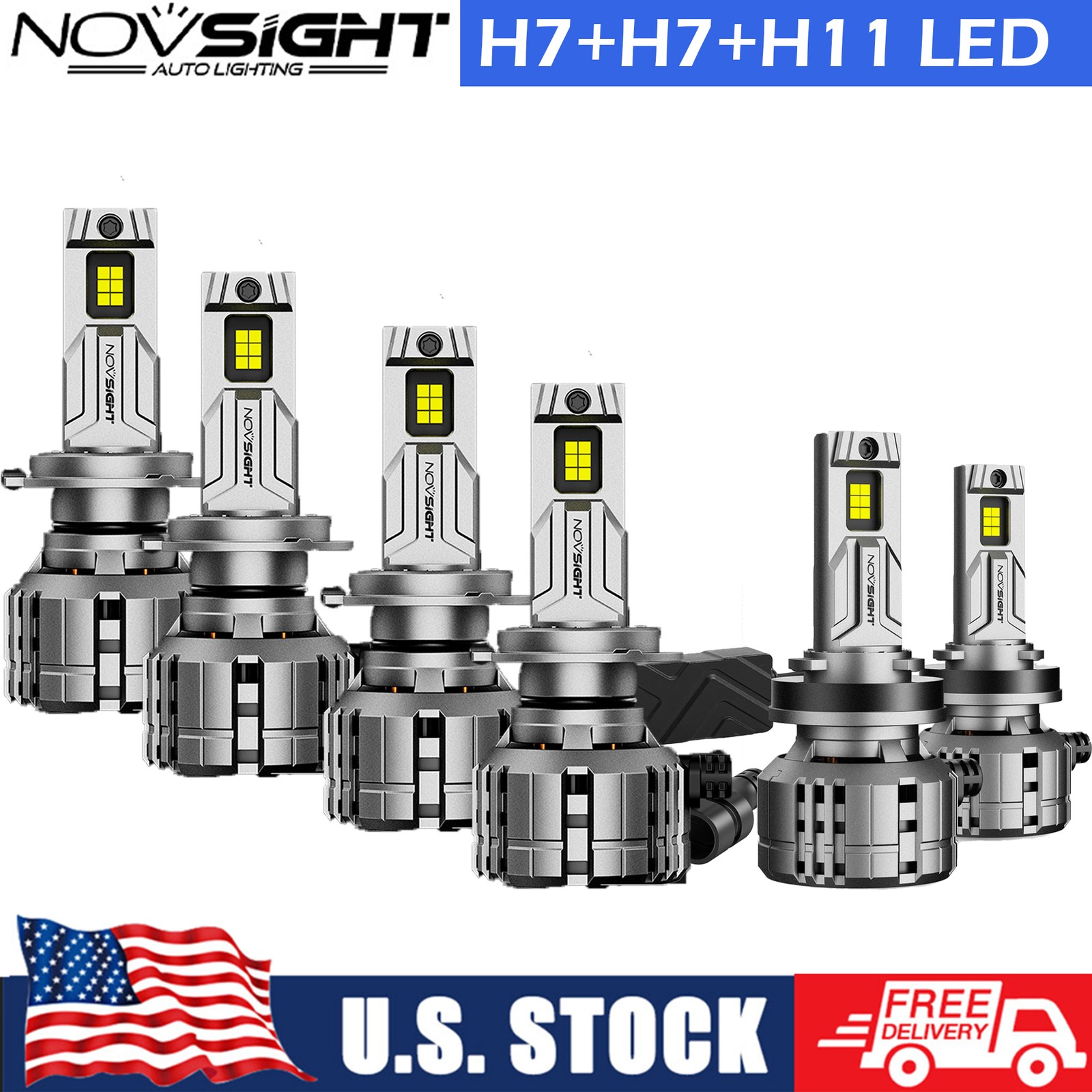 6x H7+H7+H11 LED Headlight Bulbs Kit High Low Beam Fog Light 6500k Super Bright