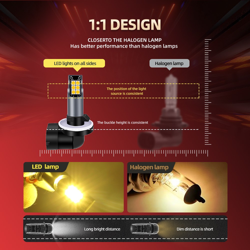 2Pcs 6000K LED Fog Light Bulbs 881 Yellow High Power Lamps 25000LM