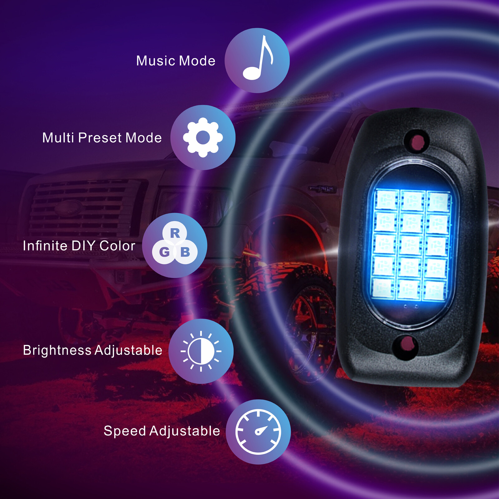 LED Rock Lights 6-Pods RGB Colorful Underglow Kit Neon Light IP 68 Waterproof
