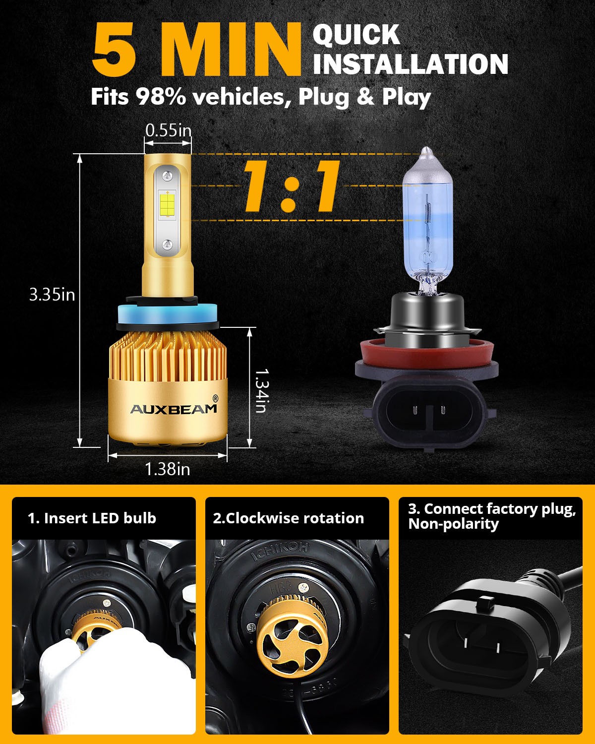 IRONWALLS H11 H9 H8 LED Headlight Kit 2000W 300000LM 6000K Low Beam Bulbs HID