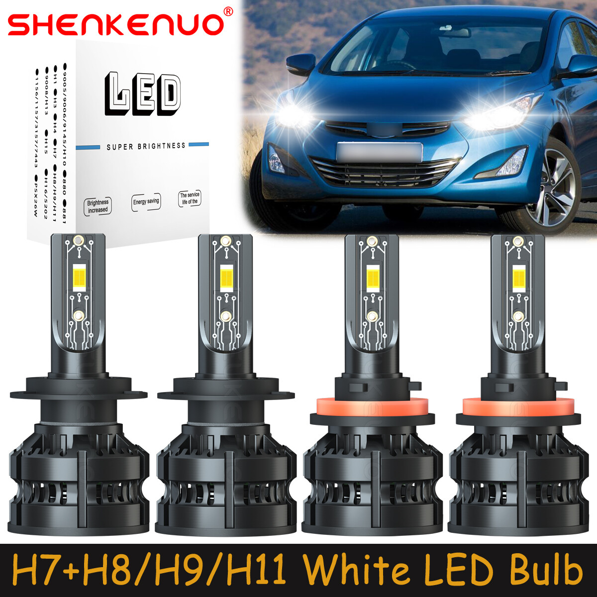 For Hyundai Elantra 2011-2016 White H7 H11 LED Headlights Bulbs High Low Beam Z8