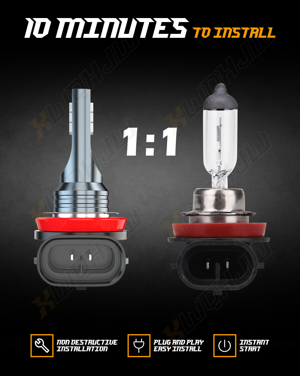 LED Headlight Fog Light Bulbs Kit 6000K Cool White 10000LM Hi/Lo Beam