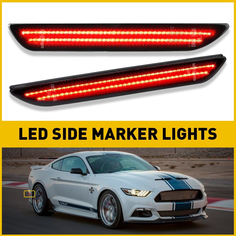 2-20 Smoke Lens LED Side Marker Signal Red Light For 2015-2022 Ford Mustang Rear