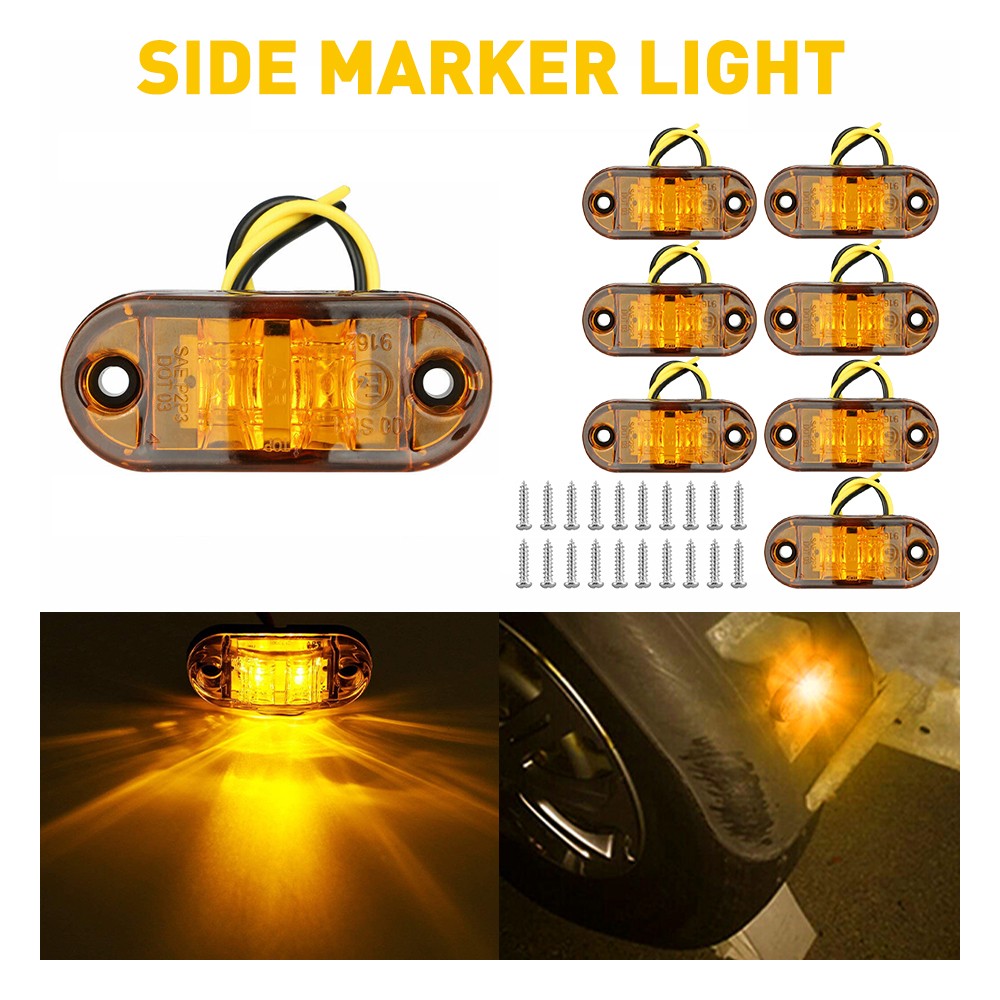 10Pcs Marker Lights 12V LED Truck Trailer Oval Clearance Side Light Amber Lamp