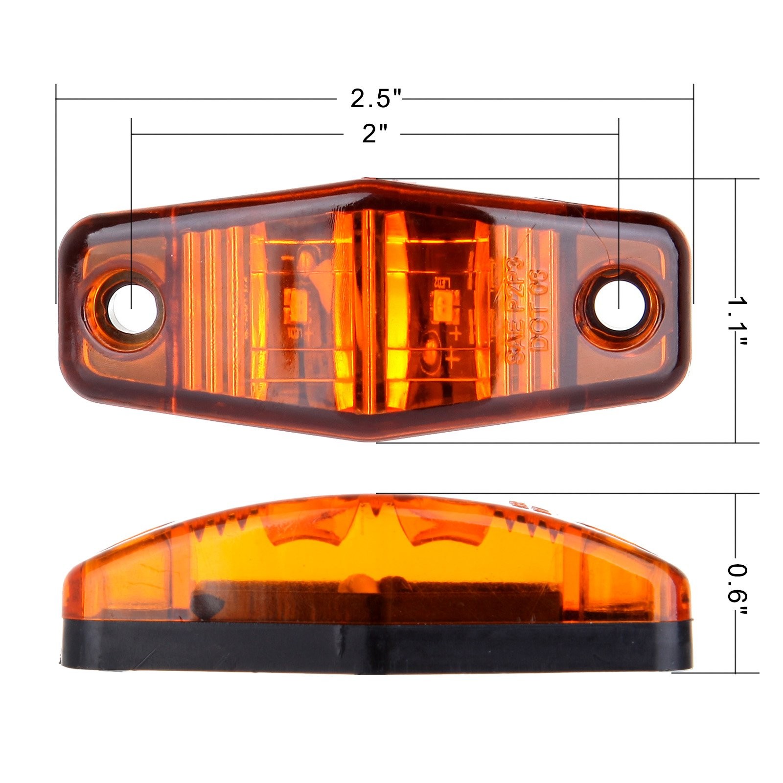 4X 2 Diode Universal Amber Surface Mount Side Fender Marker Trailer Van Lights