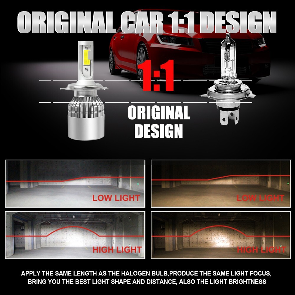2x H4 9003 LED Headlight Bulbs Conversion Kit High Low Beam 6000K White 720000LM