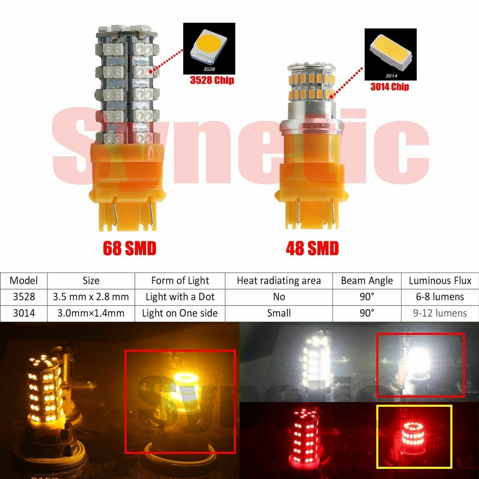 7443 High Power 3014 LED Chips Super Bright RED Brake Light Bulb