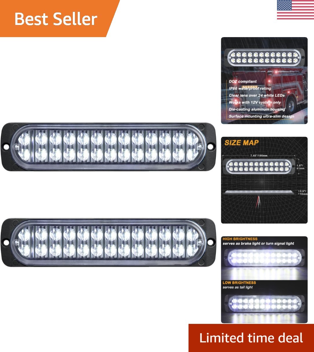 High Visibility 7.5-Inch LED Reverse Lights – Aluminum Housing, Water-Resistant