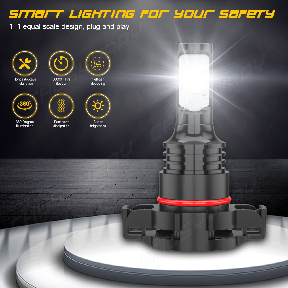 5202/H16 LED Fog Light Bulbs 6000K Xenon White 8000LM High Power Pair