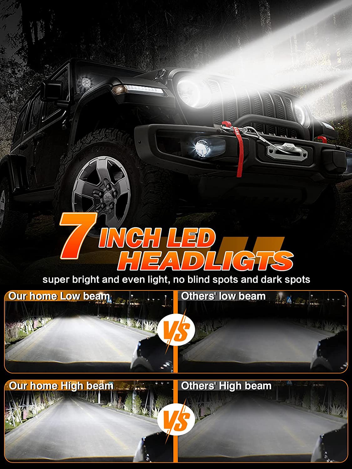 2x 7“LED Headlights HI&LO Fit Peterbilt 379 EXHD359 Old Style Round Guide