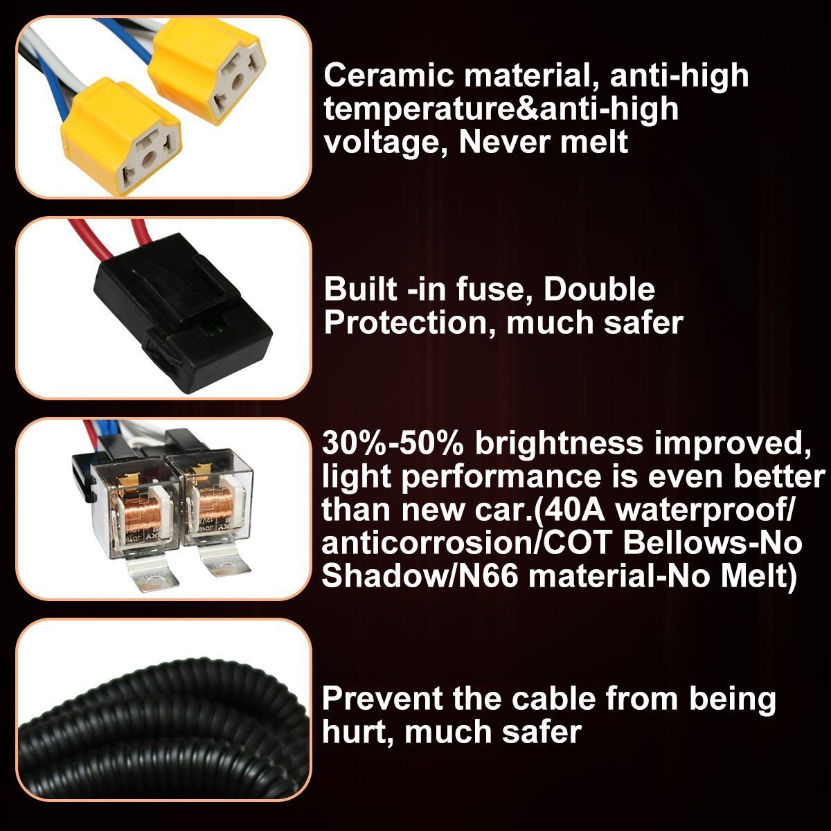 2pcs MAX 80A H4 Headlamp Light Plug H4 Headlight Relay Wiring Harness Kits