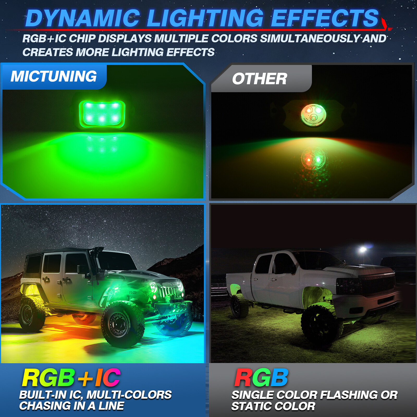 8/10/12 Pods RGB LED Rock Lights Offroad Truck APP Underbody Underglow Neon Kit
