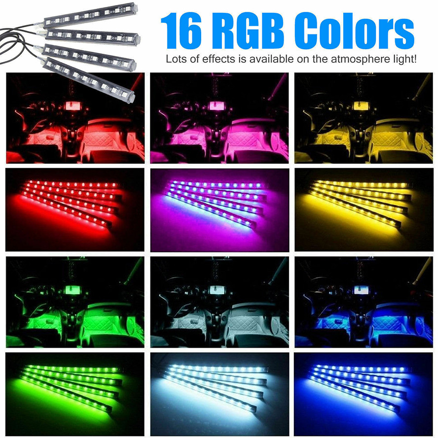 RGB LED Car Interior Accessories Floor Decor Multi-color Ambient Light Bar