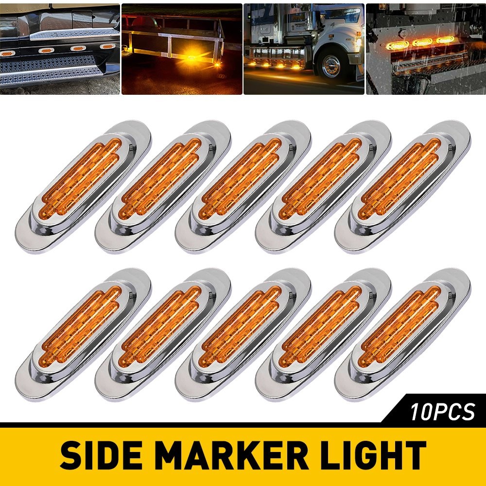 10x LED Amber Side Lights Marker RV Truck Trailer Lamp Fender Waterproof Chrome