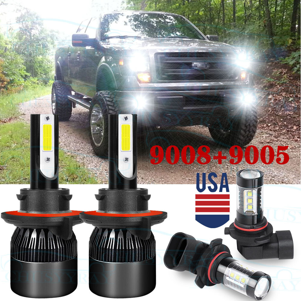 For 2004-2014 Ford F150 6000K LED Headlight Hi/Lo + Fog Light 4 Bulbs Combo kit
