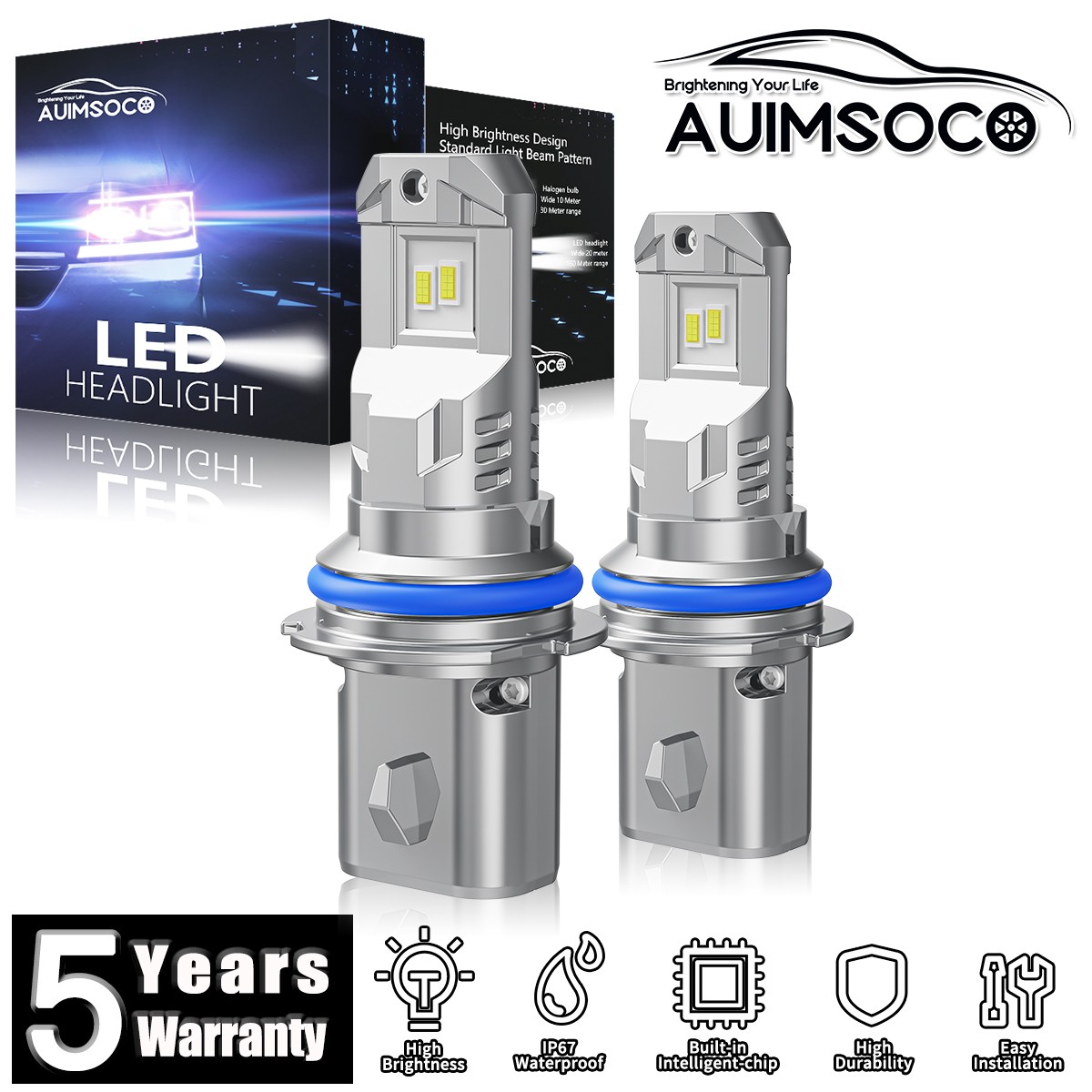 For Ford F-350 1992-1997 2x LED Headlight Kit Hi-Lo Beam Bulbs 72000LM 6500K 2x