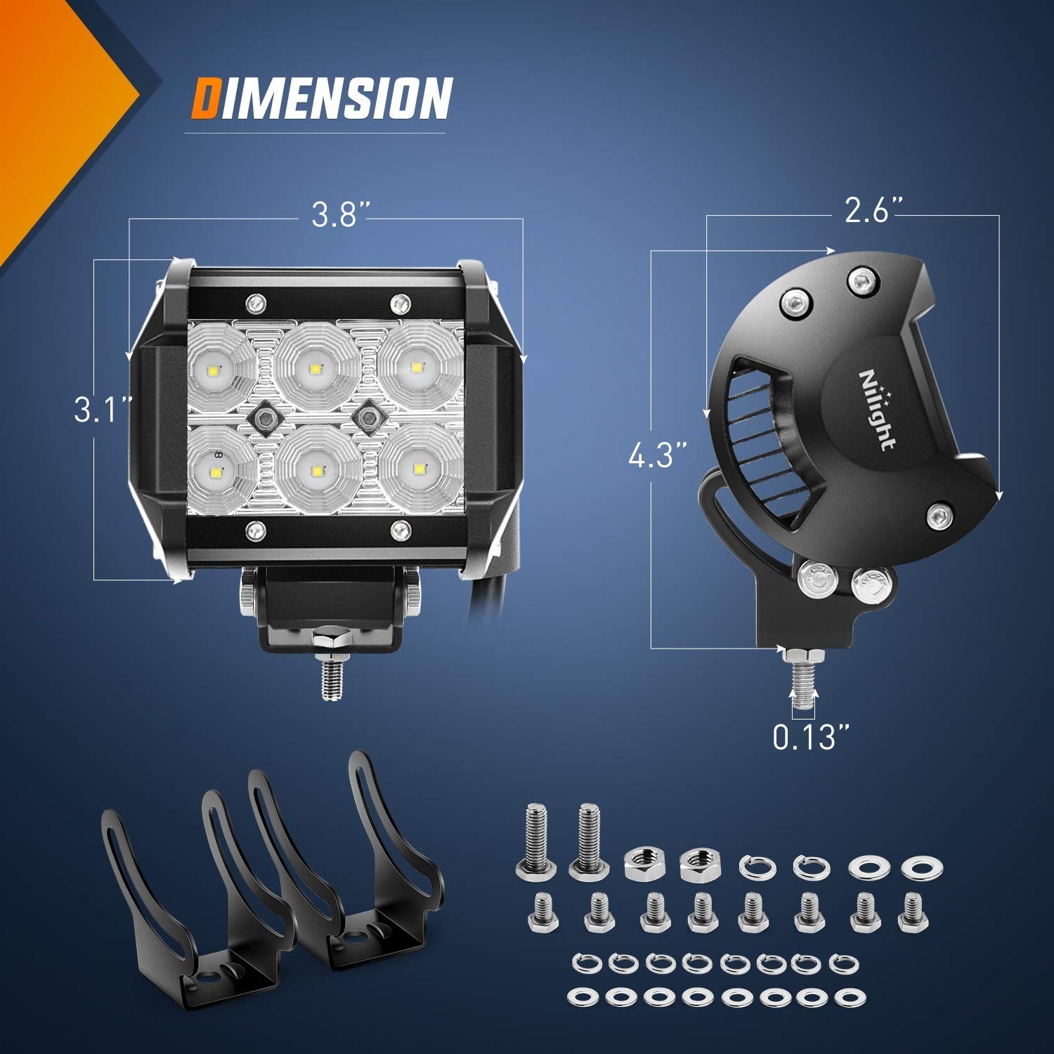 18W LED Pods 4PCS – 1260lm Flood Lights for Off-Road, Truck, SUV, ATV, Boat – 12
