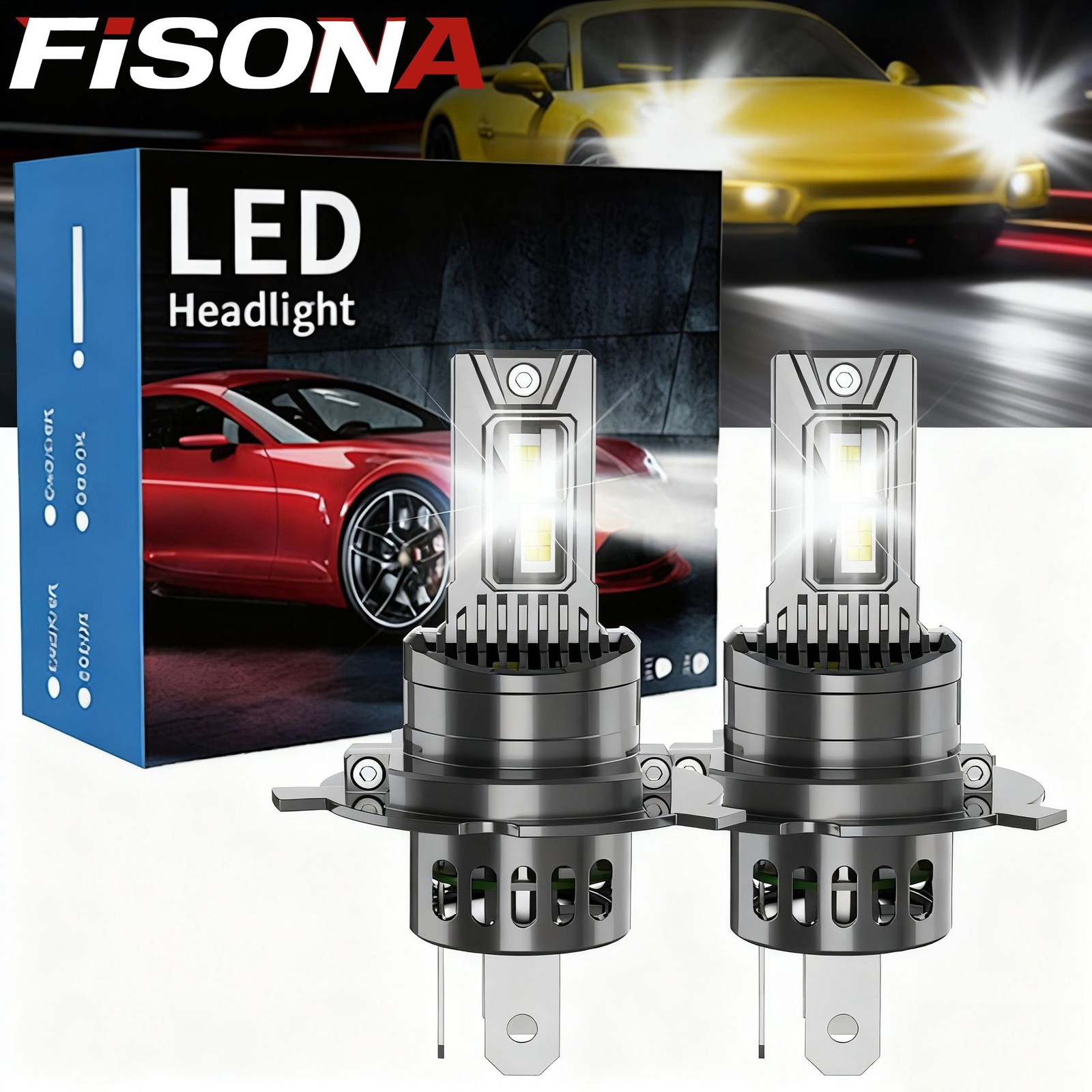 FISONA H4 LED Headlight Bulbs High Low Beam Super Bright 10000Lumens 100W 6000K