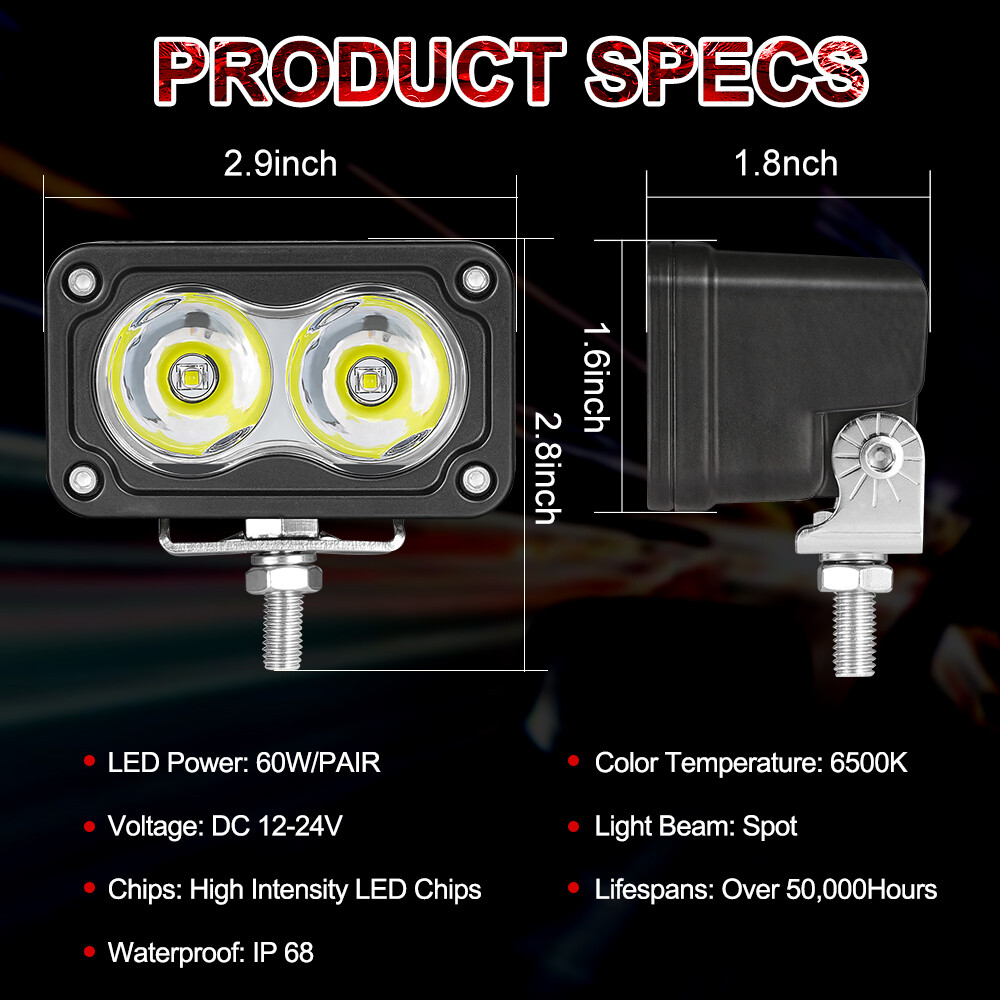 2x 3″Inch Work Driving Lights Spot Off Road LED Cube Pods Truck Bumper Light Bar