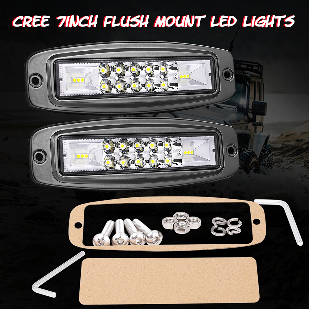 2x 7″ 160W Flush Mount LED Work Light Bar Spot Flood Driving Reverse OffRoad 4WD