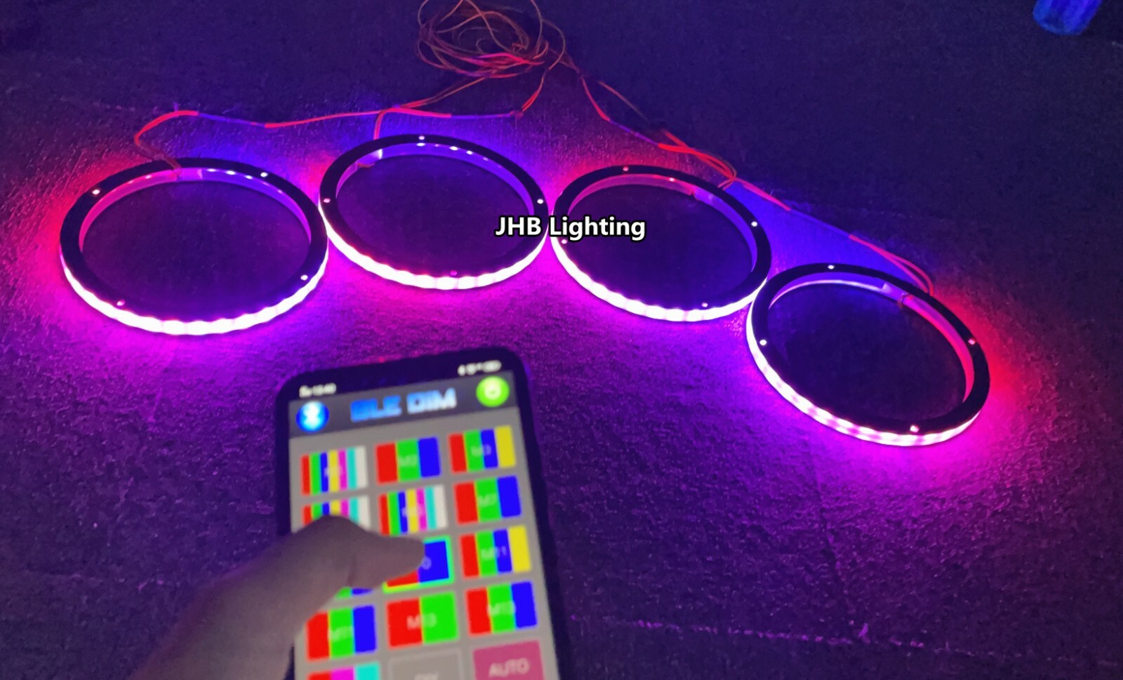 4PCS 8″ CHASING FLOW LED Rings 1/2″Spacer Remote+APP Loudspeakers SpeakerLights