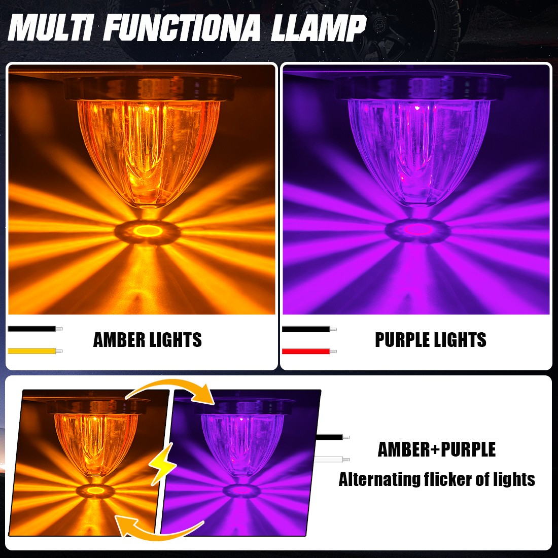 2x Amber Purple LED Watermelon Lights Trailer Truck Side Marker Light w/Brackets