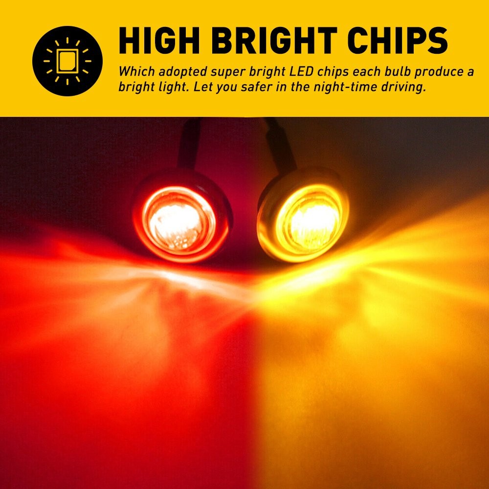 20/40/100X 3/4″ 12V Side Marker LIGHTS LED Bullet Truck Trailer RV Round W/ Base