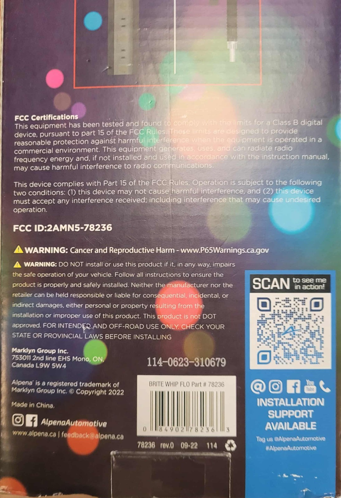 Alpena 78236 Brite Whip Multicolor Flowing LED Whip Light W/ Remote – NEW