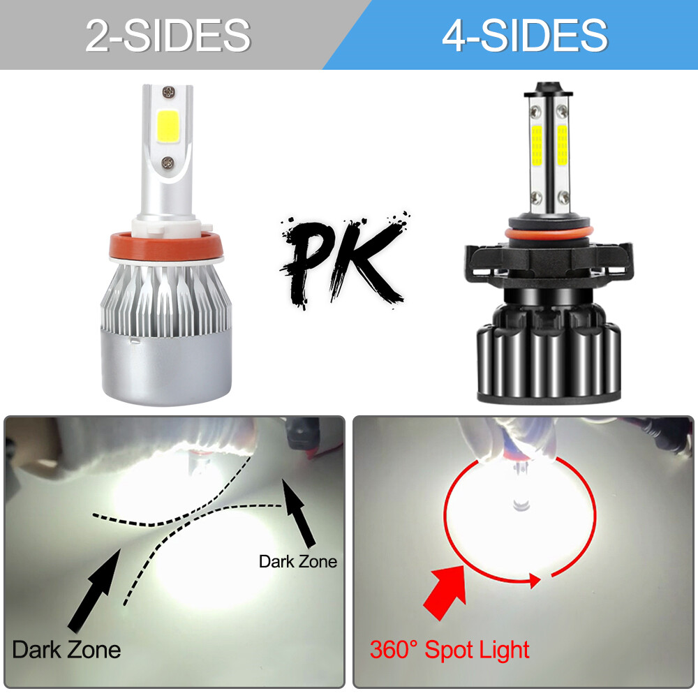 4-Sides 5202/H16/9009/2504 LED Headlight Kit Fog Light 120W 32000LM 6000K Bulbs