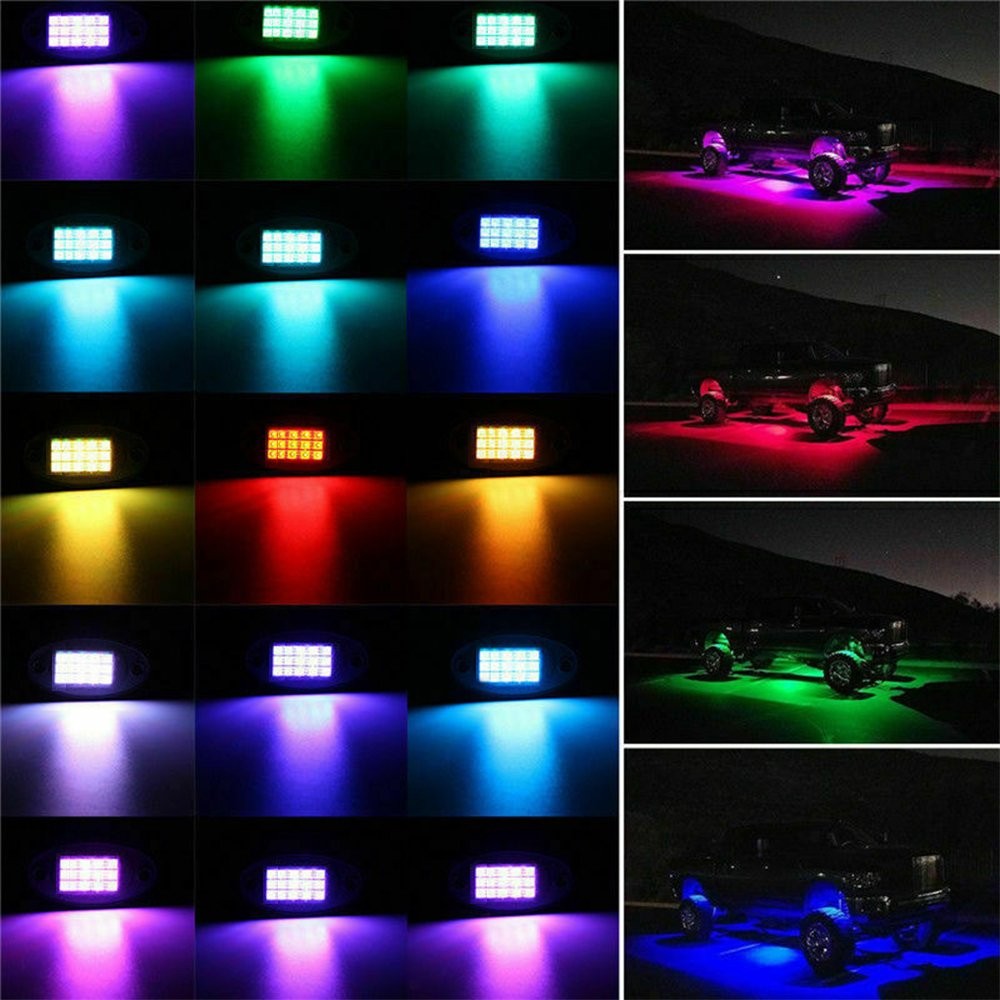 8x LED RGB Rock Kit Light For Off-Road Underglow Foot Wheel Well Light Truck M
