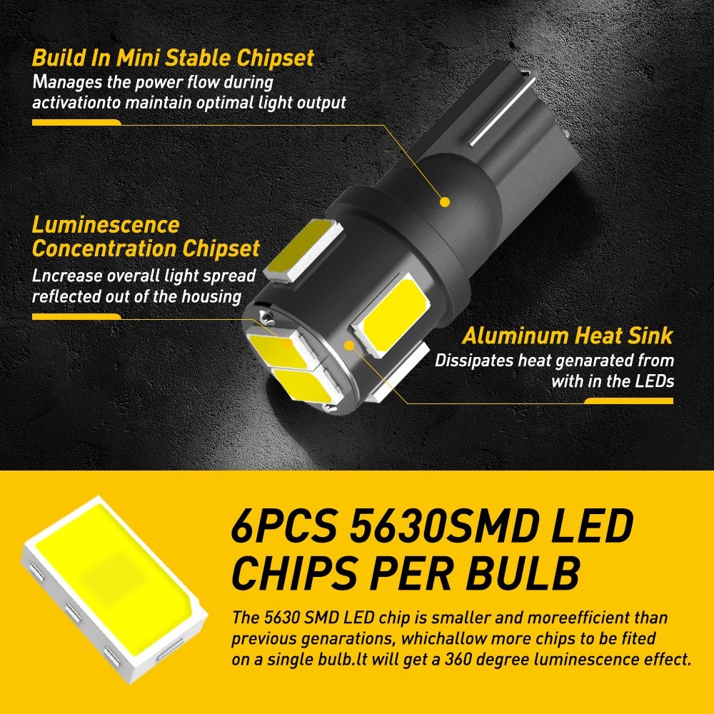 T10 5630SMD 6-LED Interior Light bulb Super White 6500K 921 194 192 168 2825 W5W