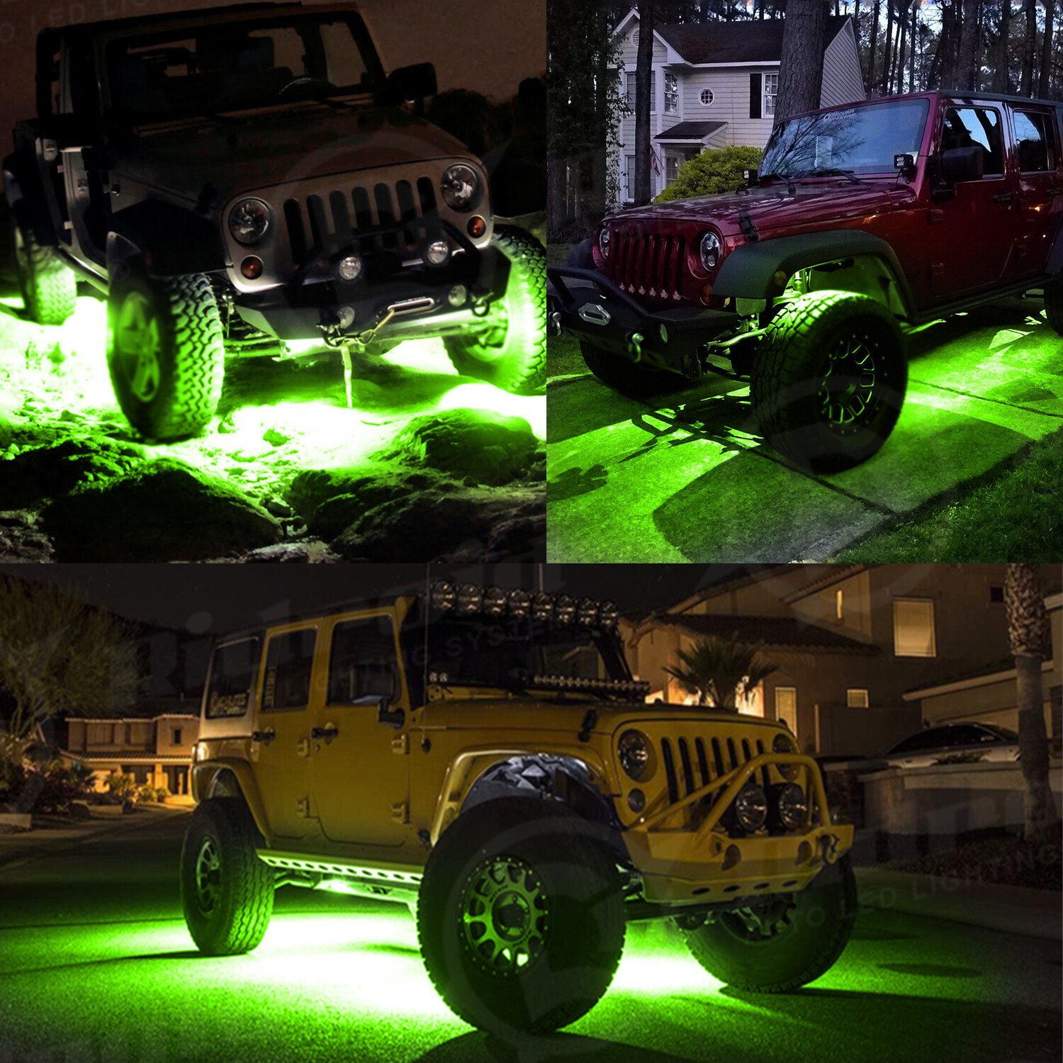 4X Green LED Rock Lights Underbody Glow Pods for Harley Honda Yamaha Motorcycle